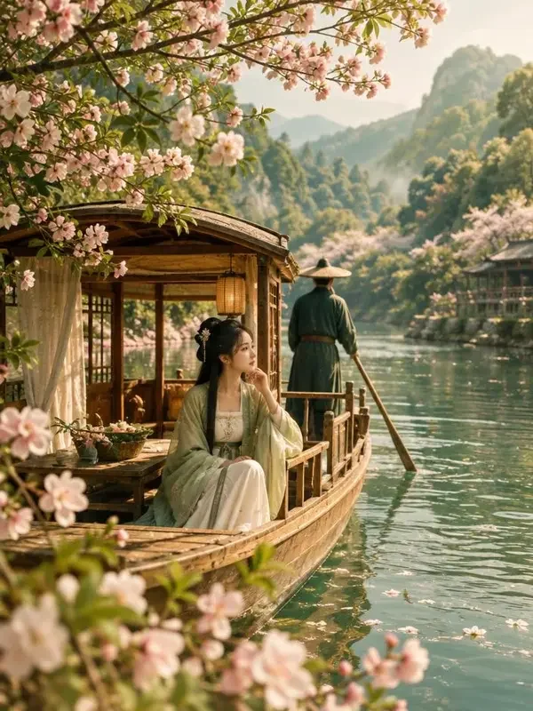 短剧《桃花渡口等你三年》封面海报，古装题材，共 56 集
